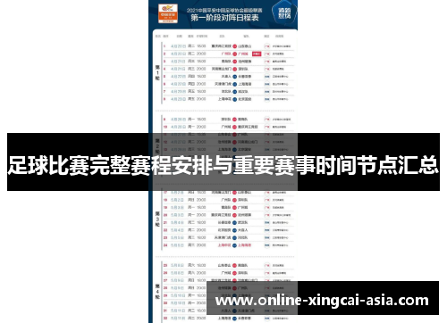 足球比赛完整赛程安排与重要赛事时间节点汇总